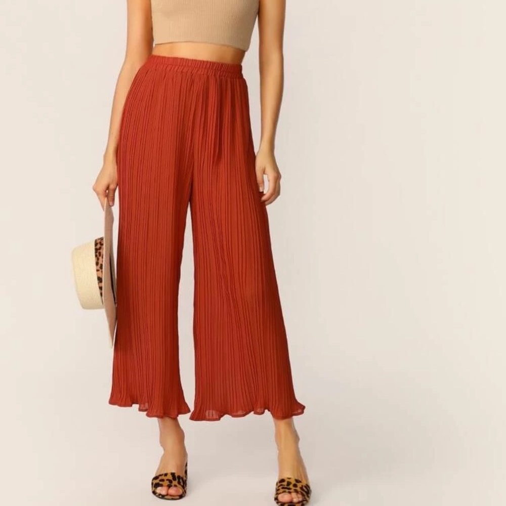 SHEIN Elastic Waist Wide Leg Pleated Pants XS